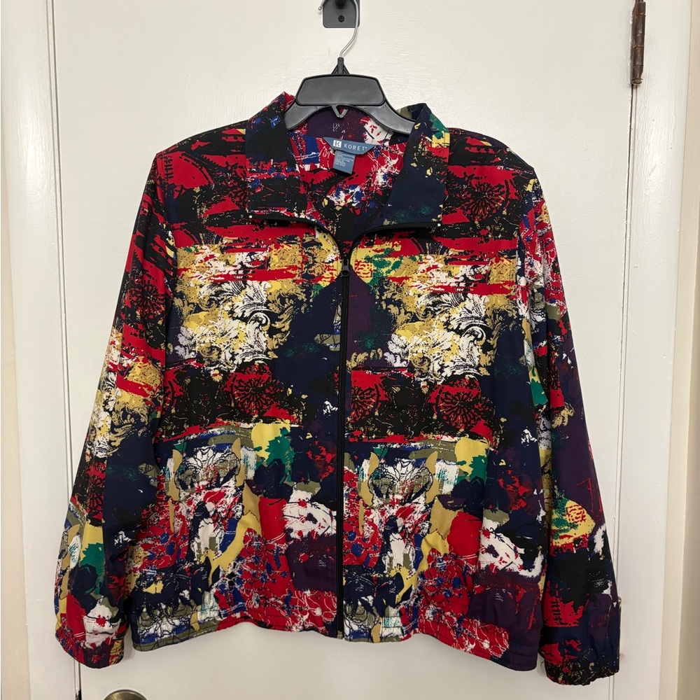 Vintage Koret Sport Abstract Art Print Zip Up Windbreaker Jacket XL 80s 90s